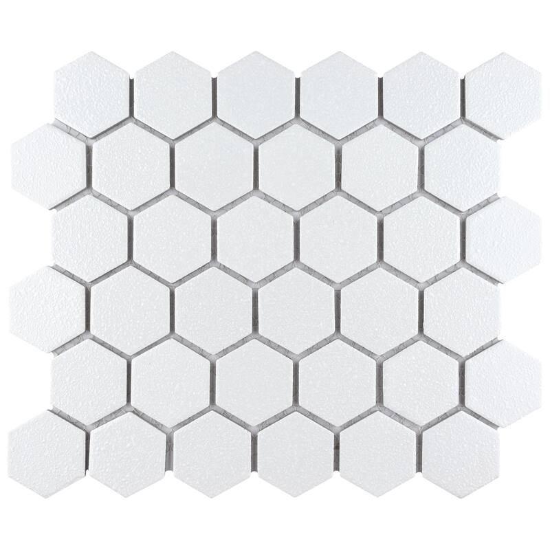 Merola Tile Hudson Due 2" Hex Crystalline White 10-7/8" x 12-5/8" Porcelain Floor and Wall Tile