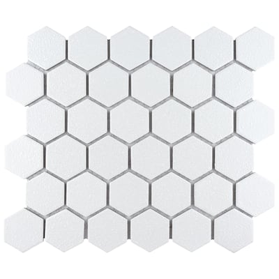 Merola Tile Hudson Due 2" Hex Crystalline White 10-7/8" x 12-5/8" Porcelain Floor and Wall Tile