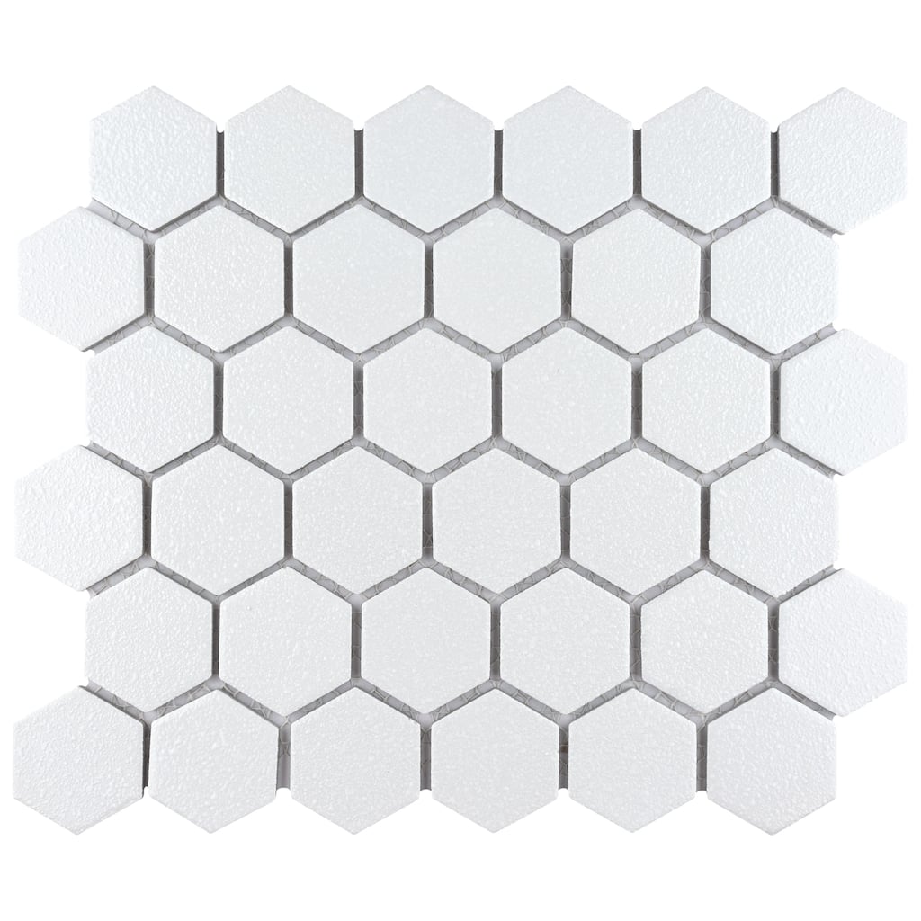 Merola Tile Hudson Due 2" Hex Crystalline White 10-7/8" x 12-5/8" Porcelain Floor and Wall Tile