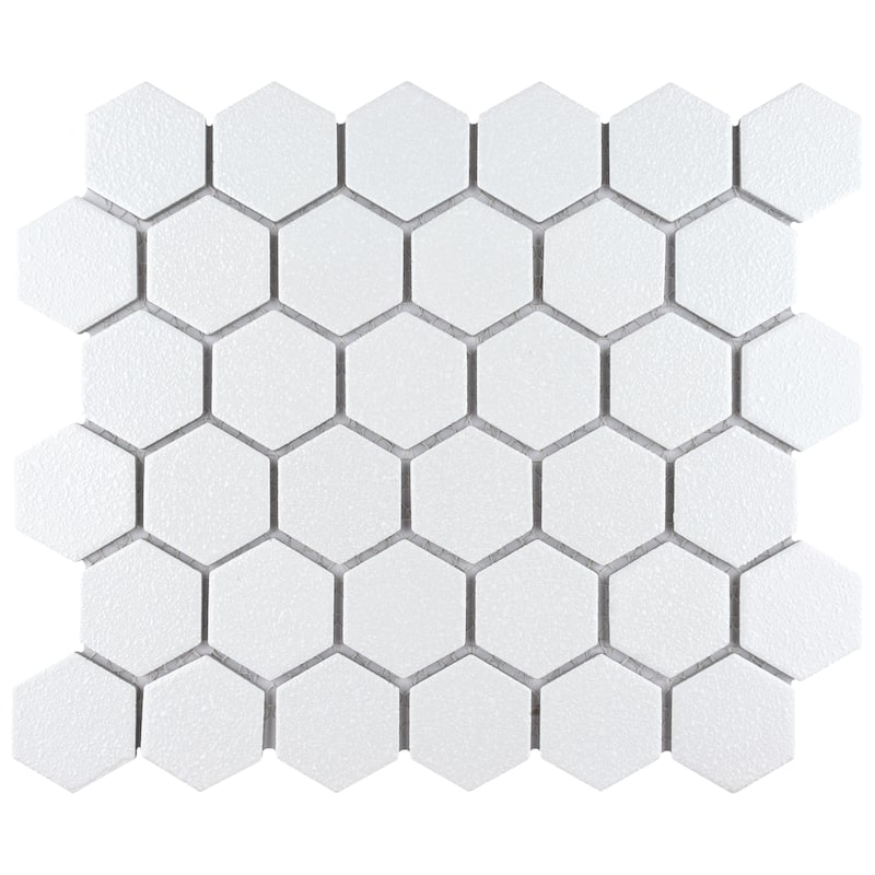 Merola Tile Hudson Due 2" Hex Crystalline White 10-7/8" x 12-5/8" Porcelain Mosaic Floor and Wall Tile - Case (10 Tiles)