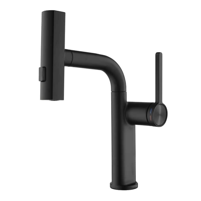 Single Handle Pull Out Bathroom Faucet with Sprayer Brass 1 Hole Matte Black Bathroom Sink Basin Faucets with Pull Out Sprayer