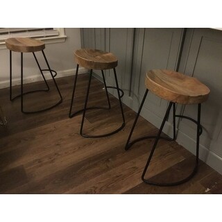 Wooden Saddle Seat Barstool with Metal Legs, Small, Brown and Black