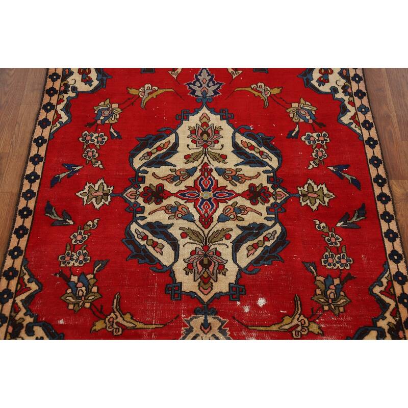 Hand Knotted Oriental 100% Wool Carpet Traditional Medallion Red Tabriz Area Rug - 5' 7'' X 3' 6''