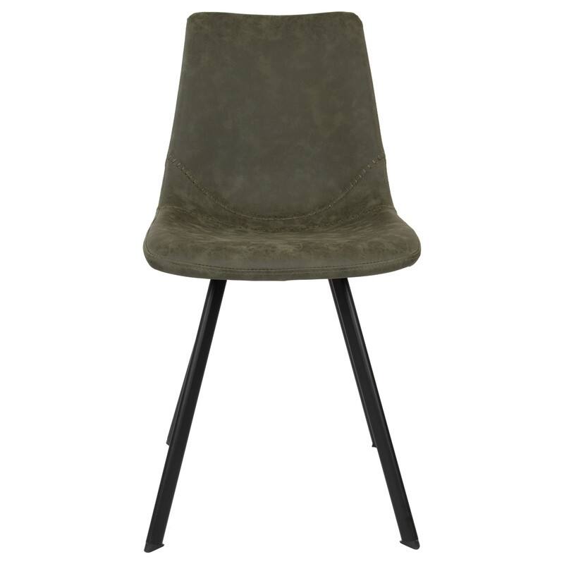 Markley Dining Chair with Leather Seat in Black Steel Legs, Scratch-Resistant, Ergonomic & Comfortable Modern Kitchen Chair