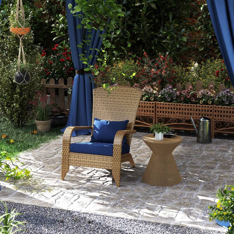 Outdoor Rattan Adirondack Chair with Cushions and Steel Frame Patio Seat for Porch or Pool - 25.2" W x 31.5" D x 35.4" H