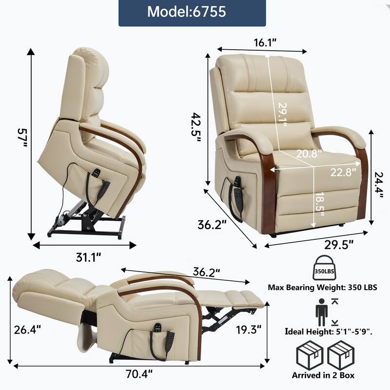 Power Leatheraire Lift Recliner Chair Dual Motor Infinite Position Up to 350 LBS with Solid Wood Armrests
