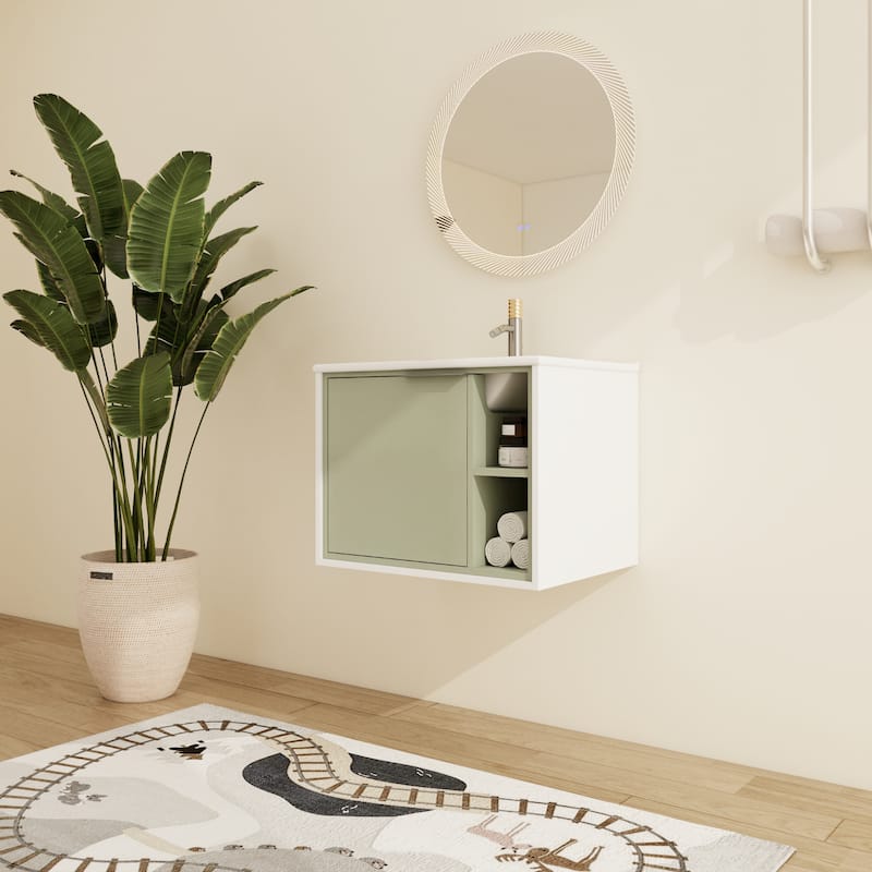 Malwee 24"/30" Floating Bathroom Vanity, Wall Mounted Bathroom Vanity with Ceramic Sink,Soft Close Door and Shelf