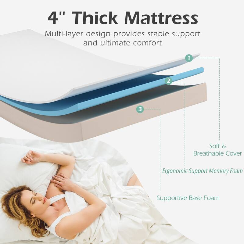 Gymax Portable Rollaway Guest Bed Folding Bed w/ Mattress Memory Foam