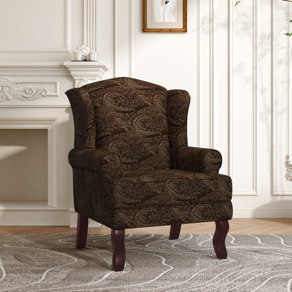 31" W Modern Upholstered Linen Wing Back Accent Chair with Rolled Arm