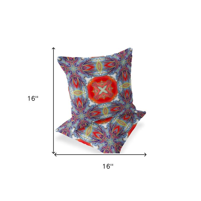 HomeRoots Set of Two 16" X 16" Blue and Orange Blown Seam Floral Indoor Outdoor Throw Pillow - 16.00' X '16.00' X '5.00