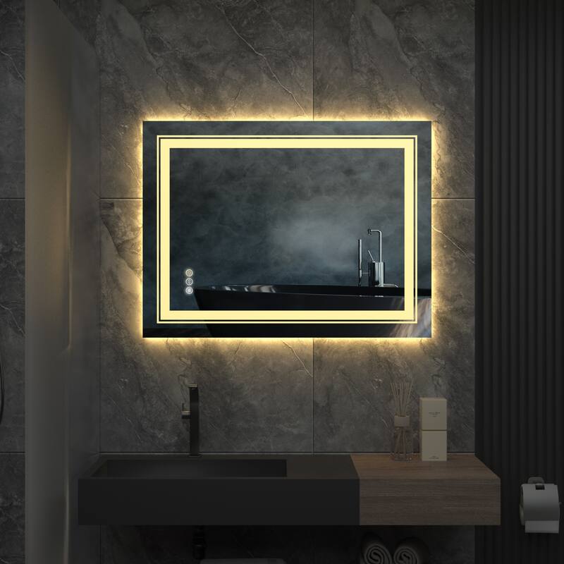 Large Rectangular Frameless Anti-Fog LED Wall Bathroom Vanity Mirror - 32'' x 24''