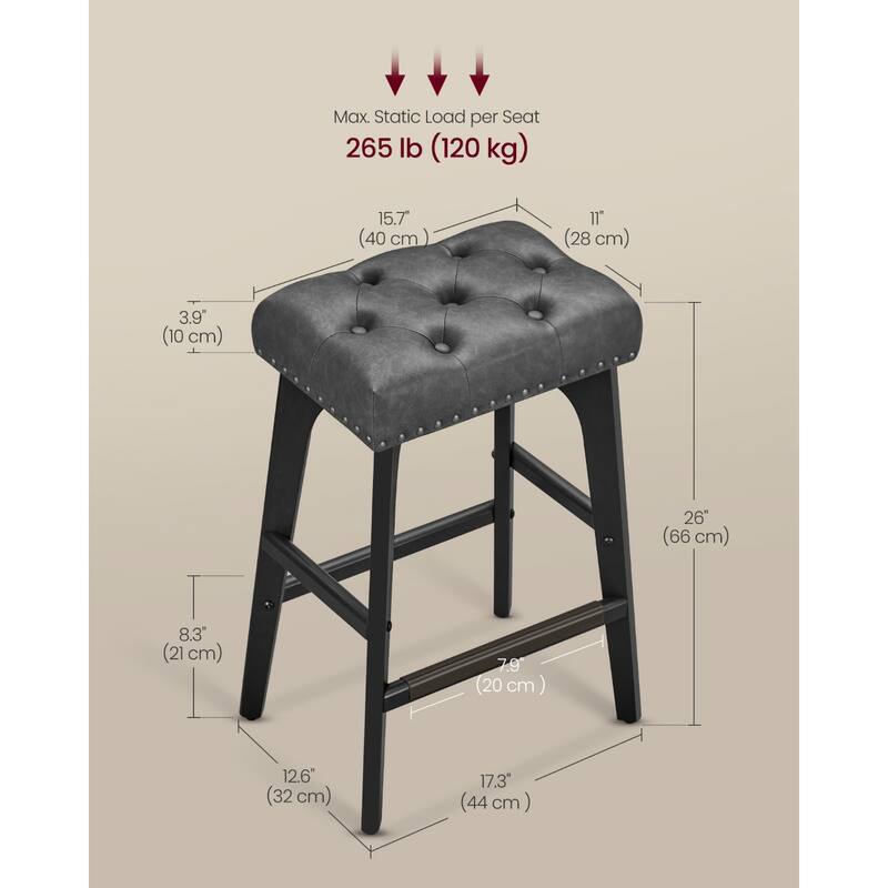 Set of 2 Counter Height Bar Stools Modern Kitchen Barstools with Backrest Perfect for Island or Counter - 12.6"D x 17.3"W x 26"H