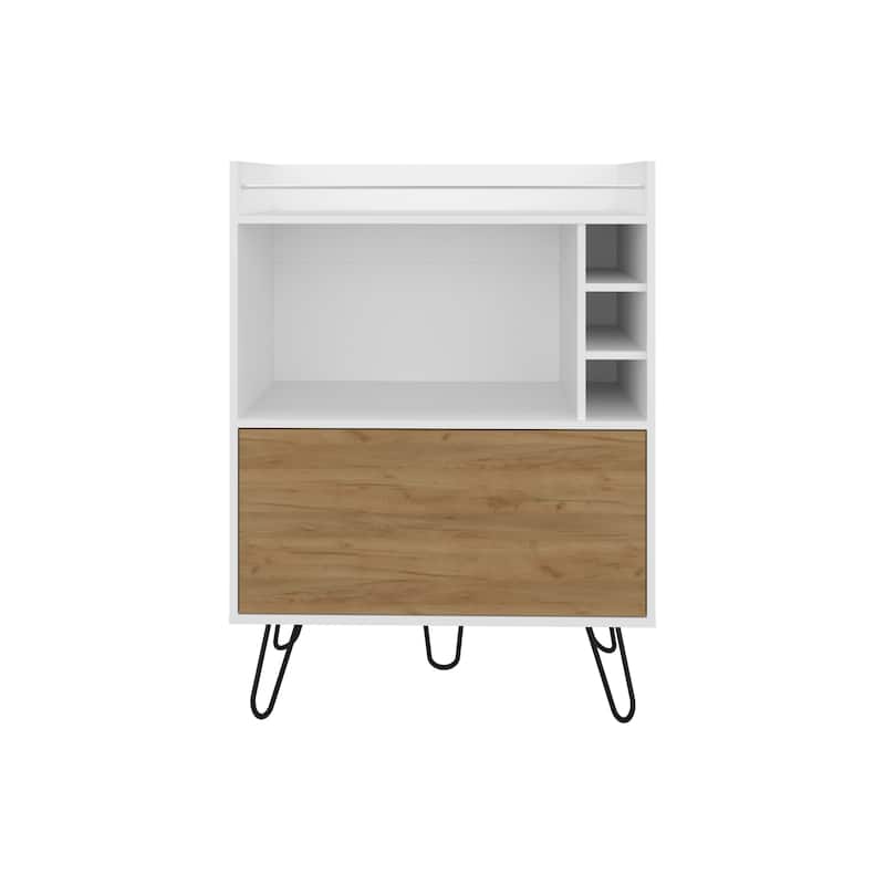 Tori 42" Tall One-Door Bar Cabinet with Three Cubbies, Three Shelves, Top Prep surface with Rail