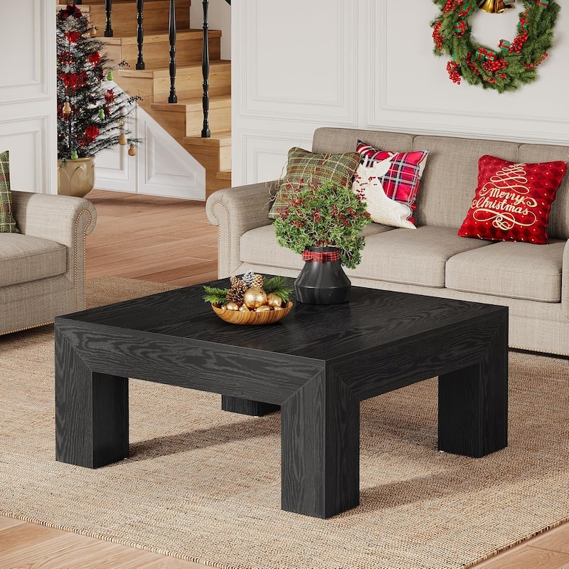 39.4 Inches Wood Square Coffee Table, Farmhouse Accent Center Table