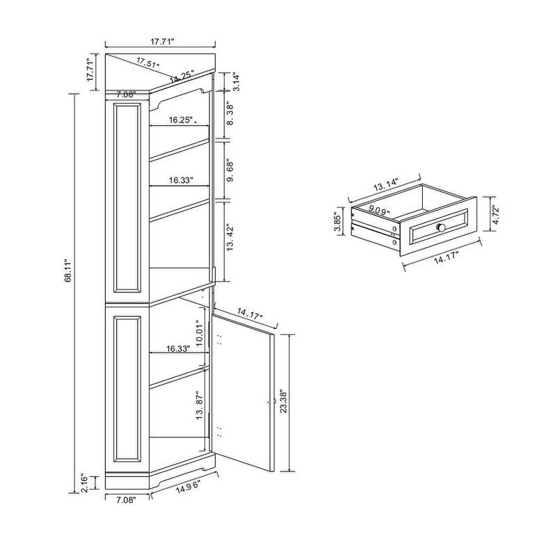 68" Tall Corner Cabinet, Freestanding Corner Storage Cabinet with Door, Drawer & Adjustable Shelf, Farmhouse Space-Saving Hutch