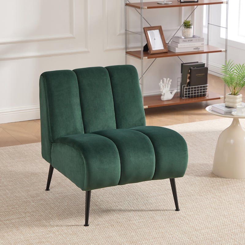 Modern Upholstered Armless Chair with Black Metal Legs,Accent Chair for Living Room,Bedroom,Office and Reading Room - Green