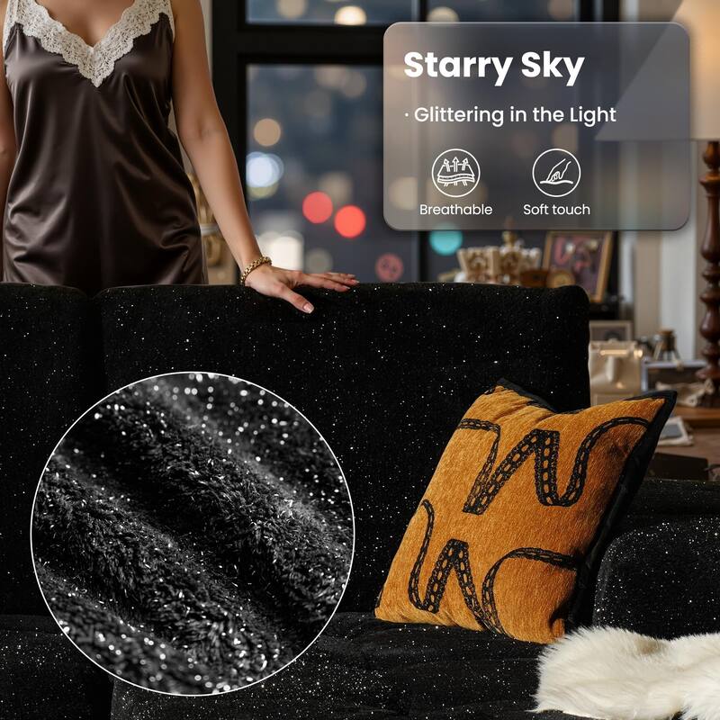 OVIOS Starry Sky Fabric Chaise Lounge Sofa-Black