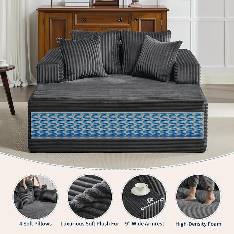Oversized 2‑Person Chaise Lounge Chair, Sofa Bed with 4 Pillows