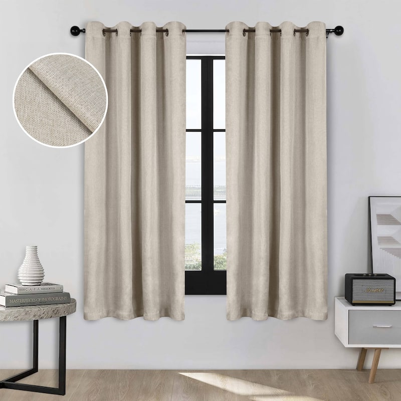 Superior Linen Washable Room Darkening Curtains, Set of 2 Panels - 52" x 63" - Ivory