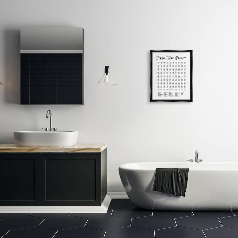 Stupell Phone Crossword Puzzle Bathroom Word Design Floater Frame - Black