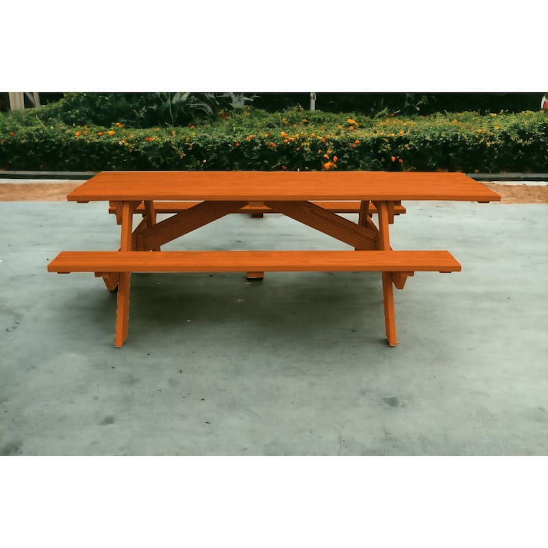 HomeRoots 94" Redwood Solid Wood Outdoor Picnic Table - Redwood
