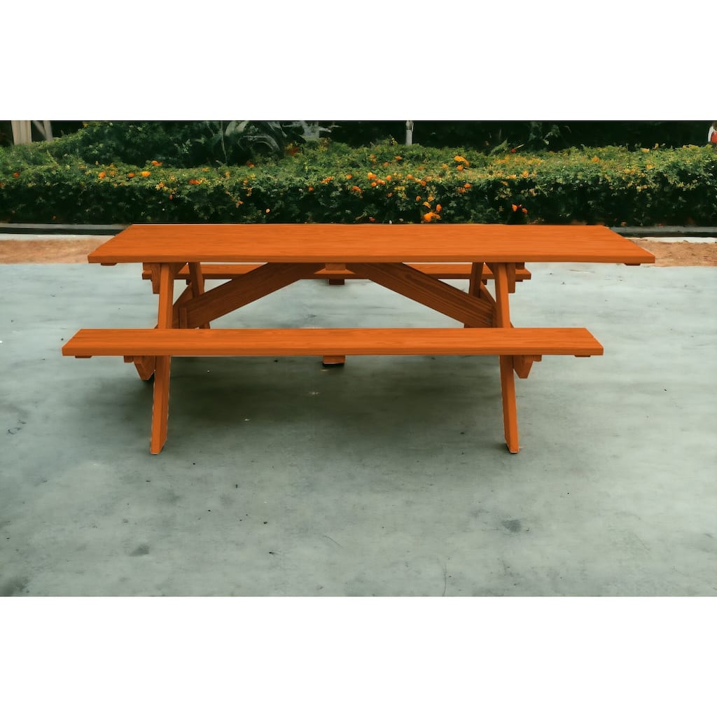 HomeRoots 94" Redwood Solid Wood Outdoor Picnic Table
