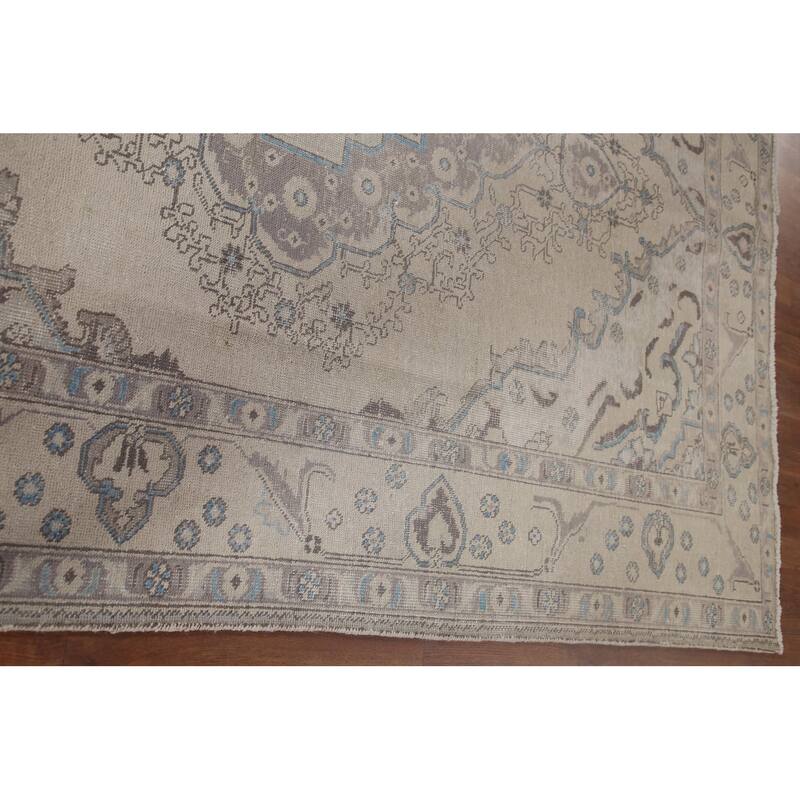 Vintage Distressed Muted Tabriz Persian Rug Handmade Wool Carpet - 6'6" x 9'7"