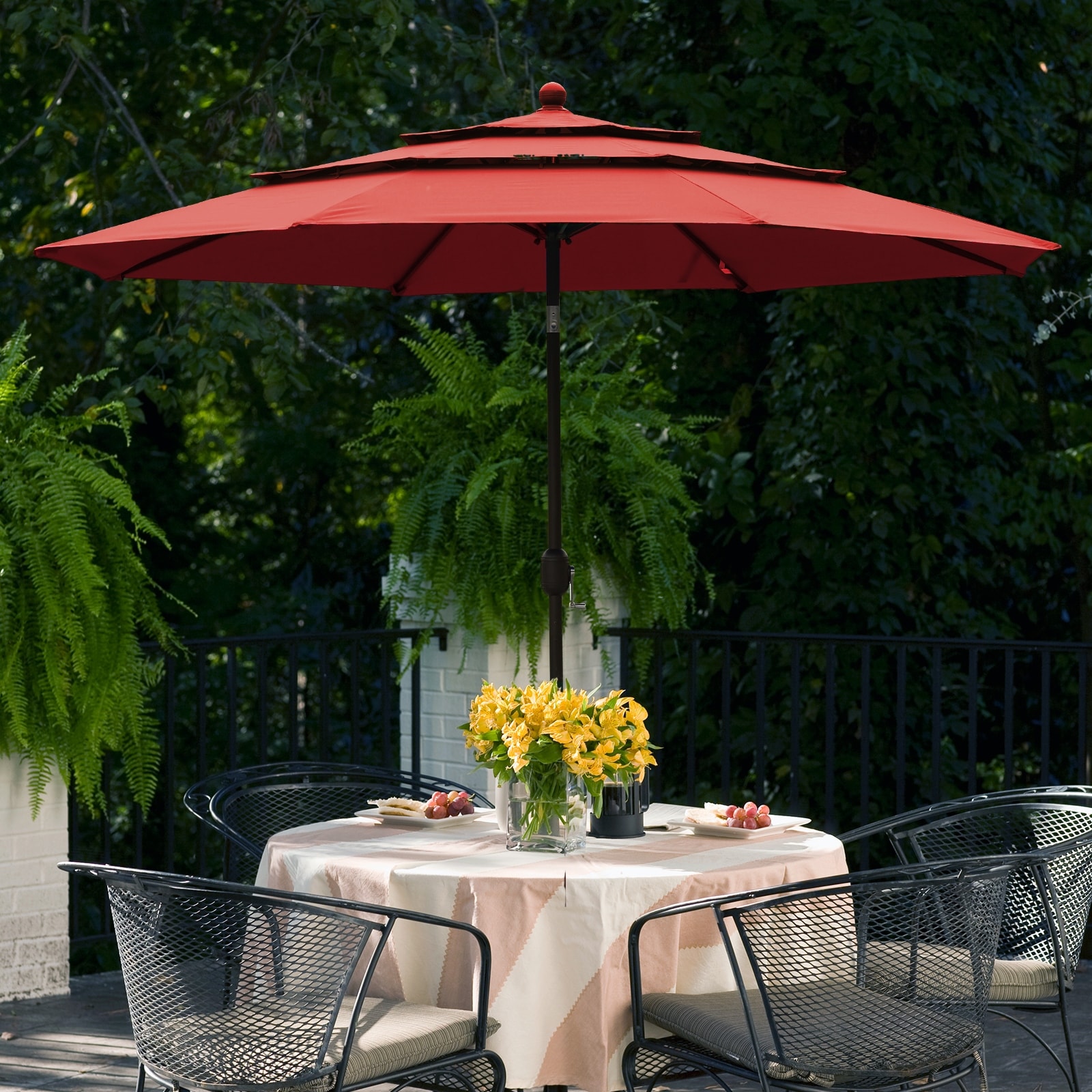 10' red patio umbrella Tempera Sunbrella 10 ft Auto-Tilt Outdoor Cherry Transform your outdoor space with our stunning 10 Ft market umbrella Aoodor Patio Umbrella 10 ft.