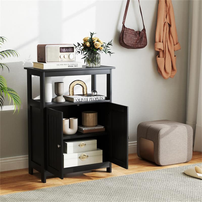 Modern Wooden Freestanding Floor Cabinet with Adjustable Storage Shelf for Bathroom or Living Room - 23.5" x 12" x 31.5"