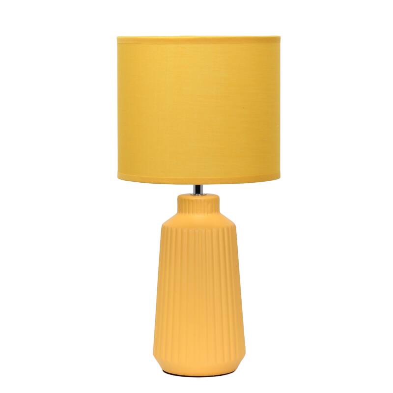 Textured Ceramic Table Lamp with Fabric Drum Shade Modern Faceted Base Compact Accent Lighting Multiple Colors - Yellow