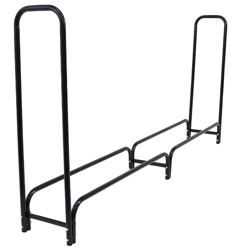 Sunnydaze Black Outdoor Firewood Stacker Storage Holder Log Rack - 8-Foot