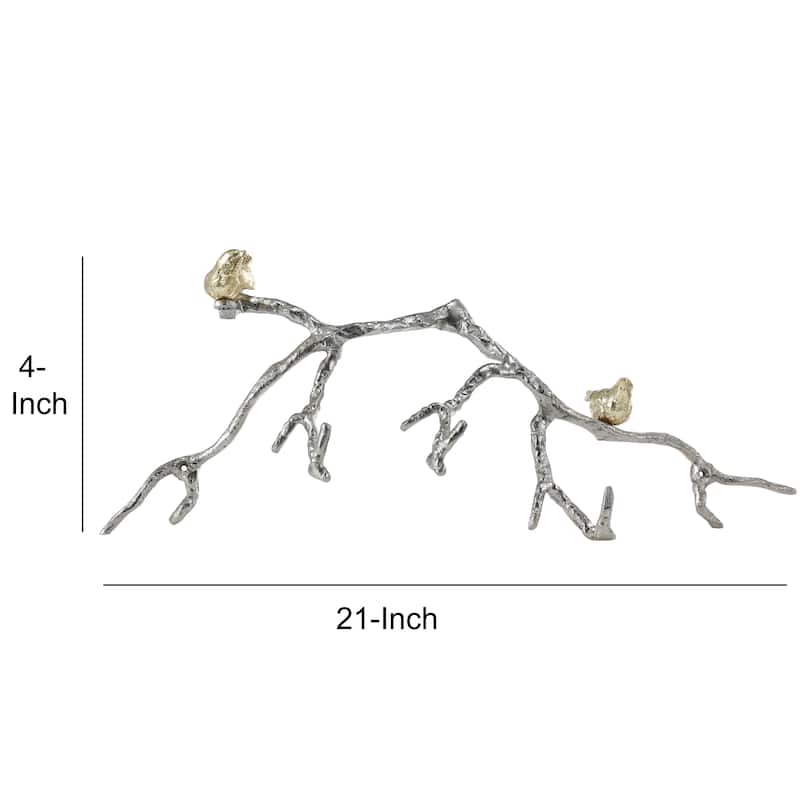 Decorative Wall Hook Branch Shaped with Birds Apogee, Silver and Gold