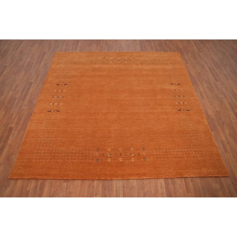 Hand Knotted Oriental 100% Wool Carpet Tribal Animal Pictorial Oranges & Rust Gabbeh Area Rug - 8' 11'' X 8' 11''