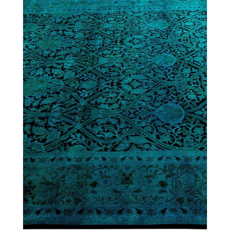 Overton Hand Knotted Wool Vintage Inspired Modern Contemporary Overdyed Blue Area Rug - 6' 2" x 8' 10"