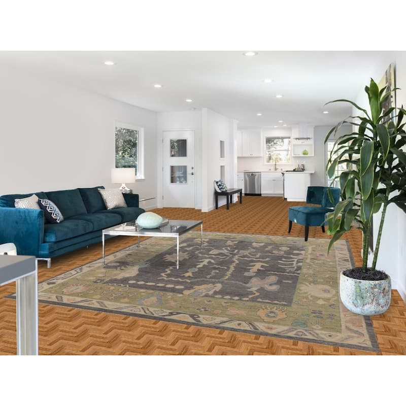 Hand Knotted Oriental 100% Wool Carpet Transitional All-Over Greys & Charcoal Oushak Area Rug - 9' 10'' X 8' 1''