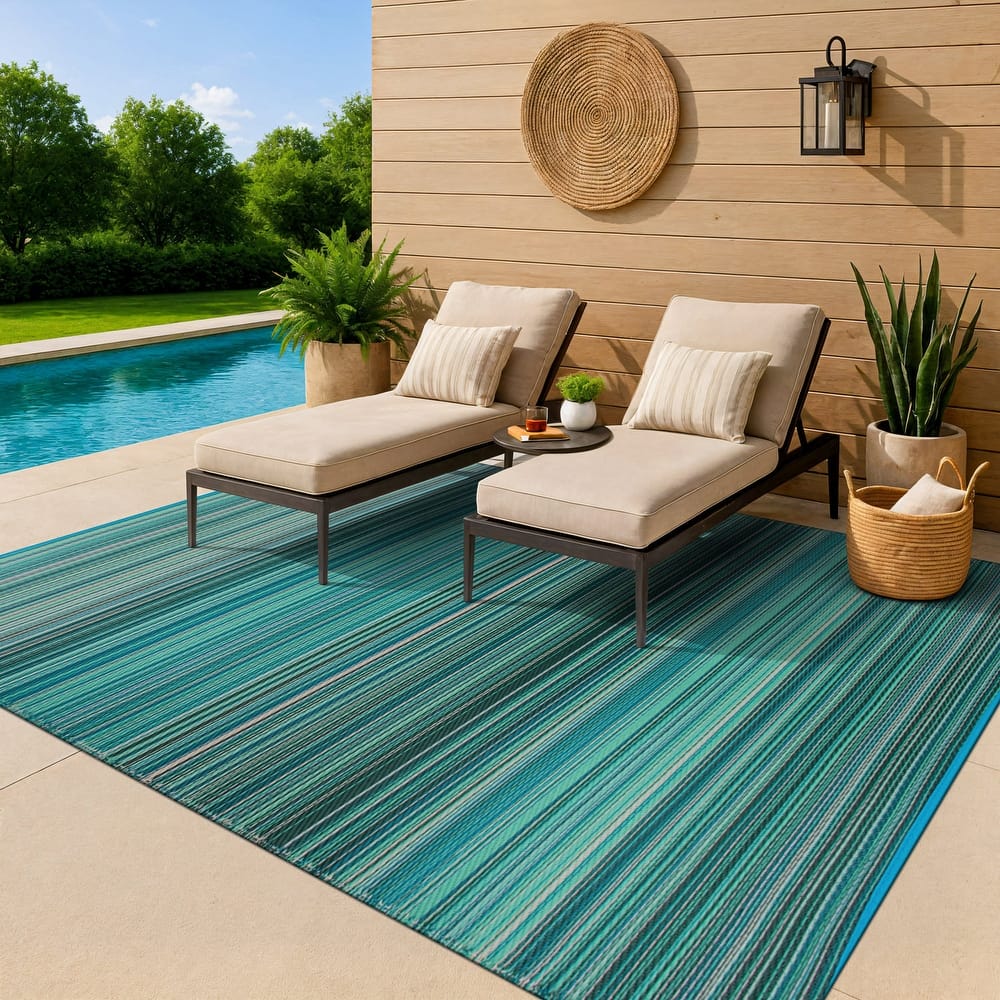 Contemporary Stripe Reversible Plastic Outdoor Rugs