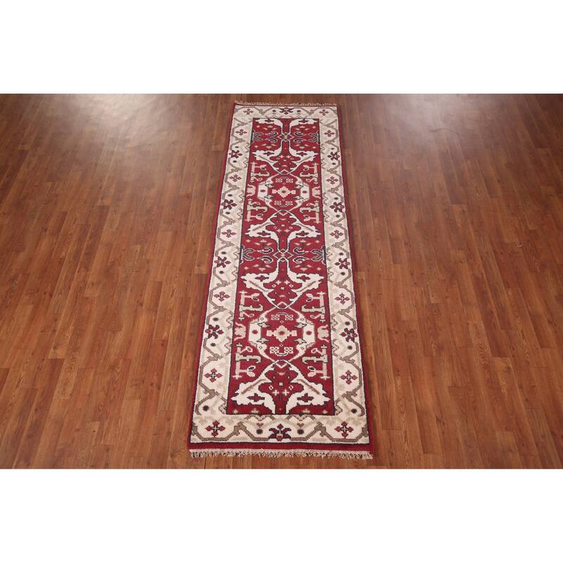 Red Oushak Oriental Runner Rug Handmade Wool Carpet - 2'8"x 7'10"
