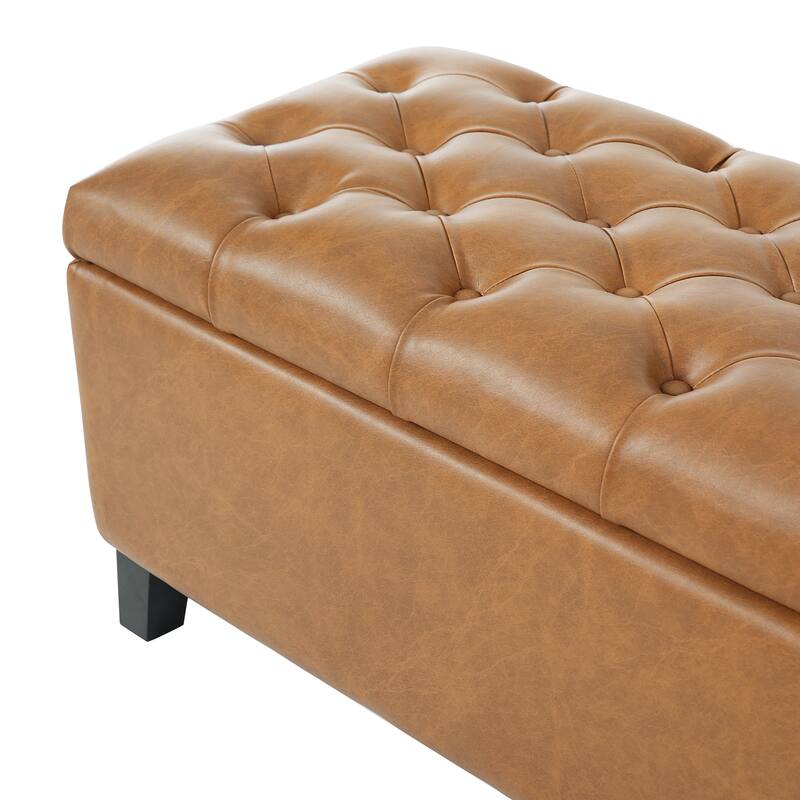 Ottoman Bench with Dark Brown PU Storage Surface