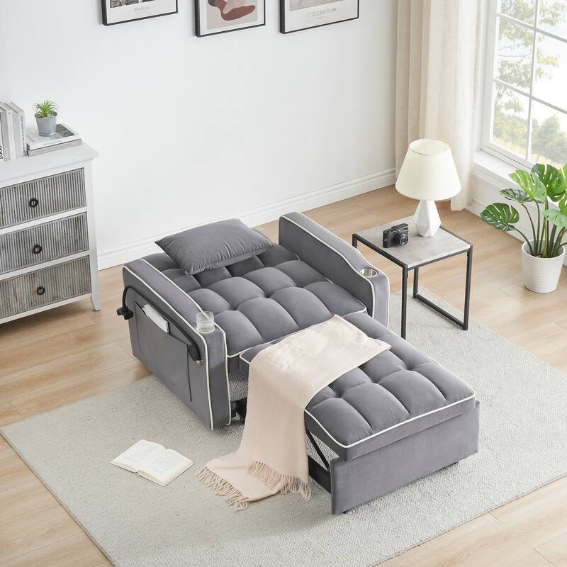 Versatile Foldable Sofa Bed In 3 Lengths, Velvet Pull-out Bed, Adjustable Back, USB Port And Ashtray And Swivel Phone Stand