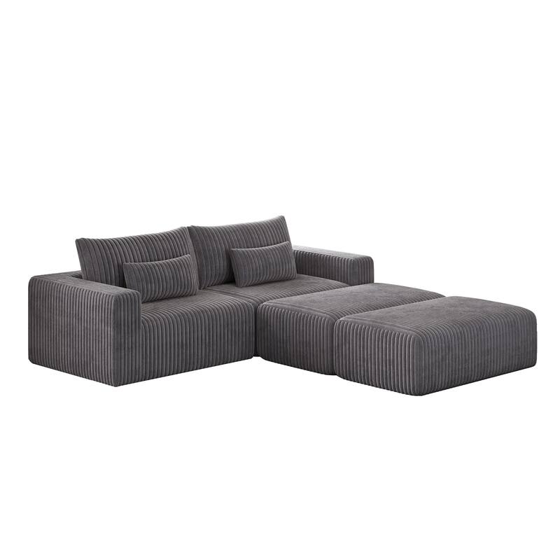 102" Corduroy Cloud Sofa Oversized Modular Sleeper Sofa for Livingroom Plush Sectional Loveseat with 2 Removable Footstool