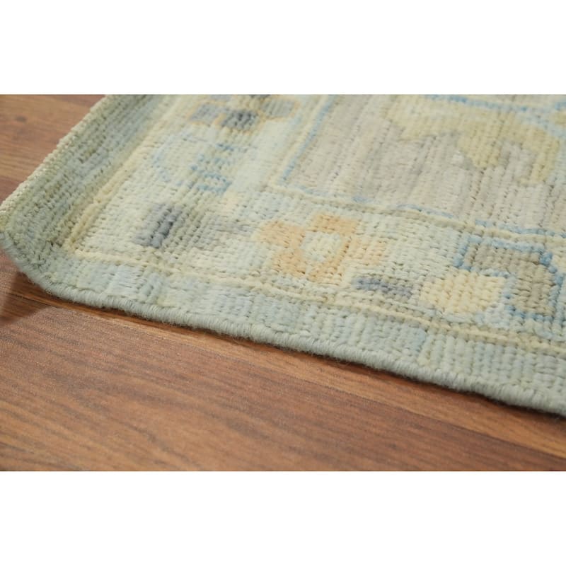 Vegetable Dye Wool Oushak Turkish Area Rug, Floral Geometric Carpet - 11' 8'' X 9' 0''