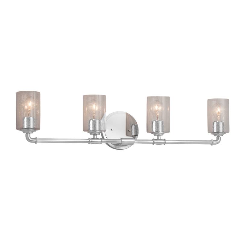 Justice Design Fusion Bronx 4-light Polished Chrome Bath Bar, Seeded Cylinder w/ Flat Rim Shade