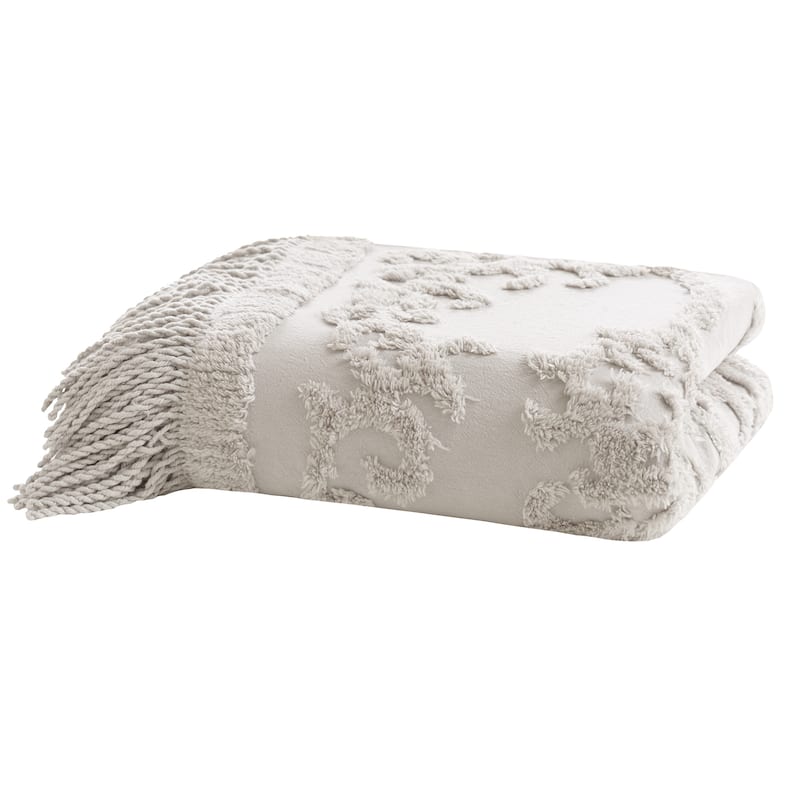 Madison Park Mila 100-percent Cotton Tufted Chenille Lightweight Throw With Fringe Tassel