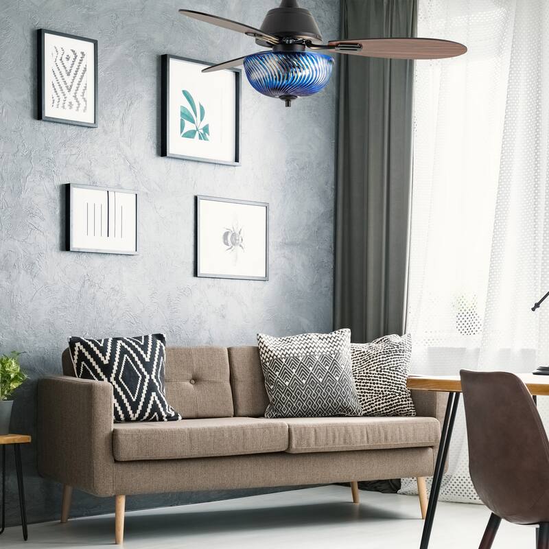 Coco River of Goods 3-blade 42-inch Glam Indoor Ceiling Fan with Amber Hand-Cut Glass Shade and Remote Control