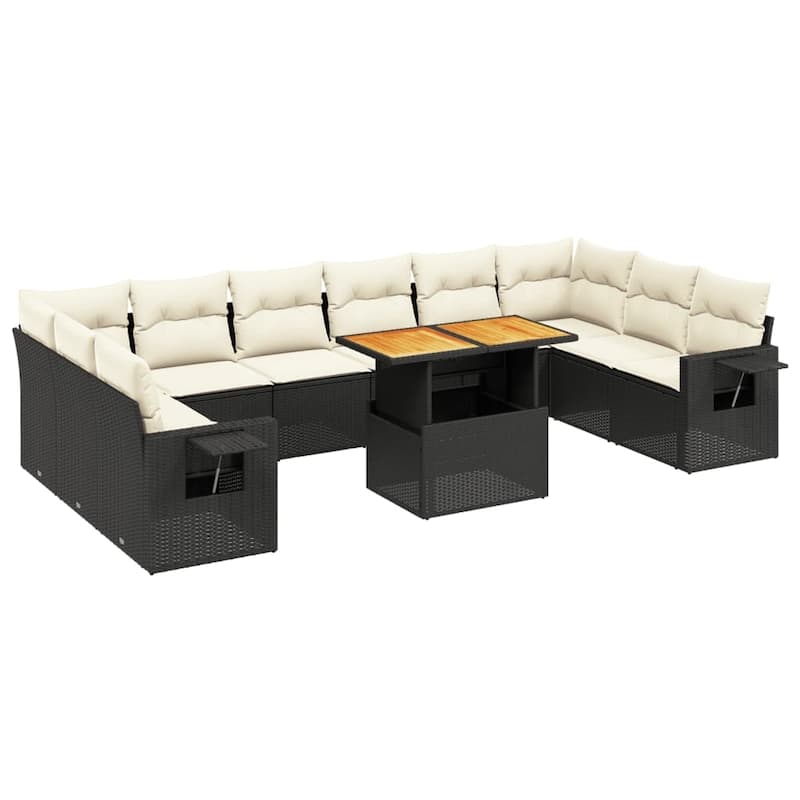 vidaXL Patio Sofa Set with Cushions Table and Sofa Sections 11 Piece Poly Rattan - 21.7 x 39.4 x 28.7