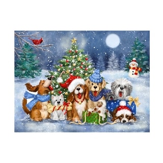 MAKIKO 'Christmas Cheerful Dogs' Canvas Art - Blue