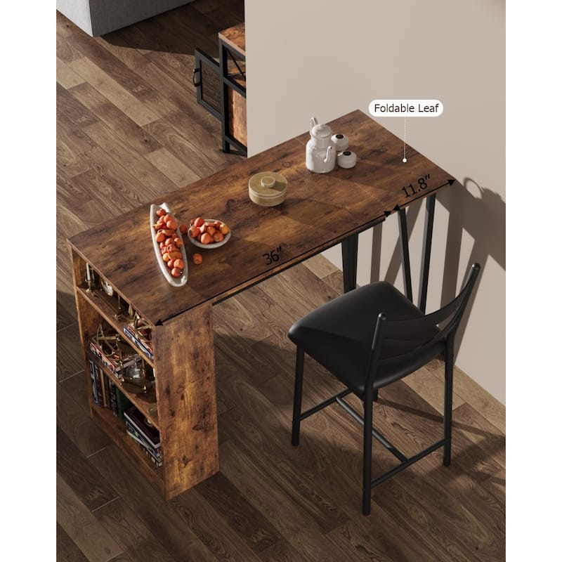 3-Piece 36in Wooden Counter Height Dining Table Set for Kitchen, Bar Table and Chairs