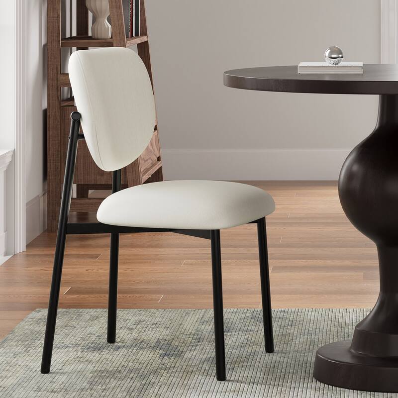 Fabric Upholstered Dining Chairs Set of 2, Ergonomic Armless Side Chair, Kitchen Chairs with Wingback & Metal Legs - Beige+Black