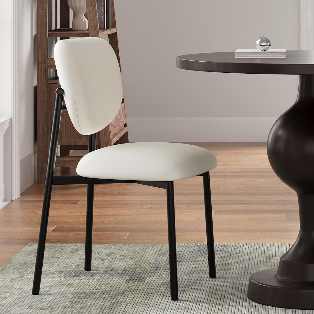 Fabric Upholstered Dining Chairs Set of 2, Ergonomic Armless Side Chair, Kitchen Chairs with Wingback & Metal Legs