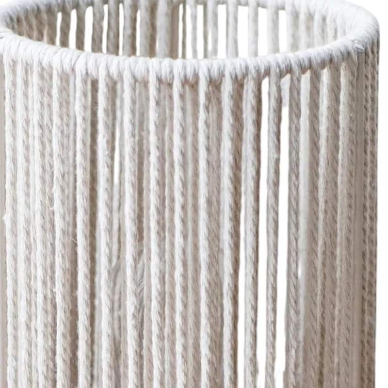 HomeRoots Set of Two 5" Off White Battery Operated Bedside Lamps With Rope Cylinder Shades - 7.00 in. x 4.50 in. x 4.50 in.